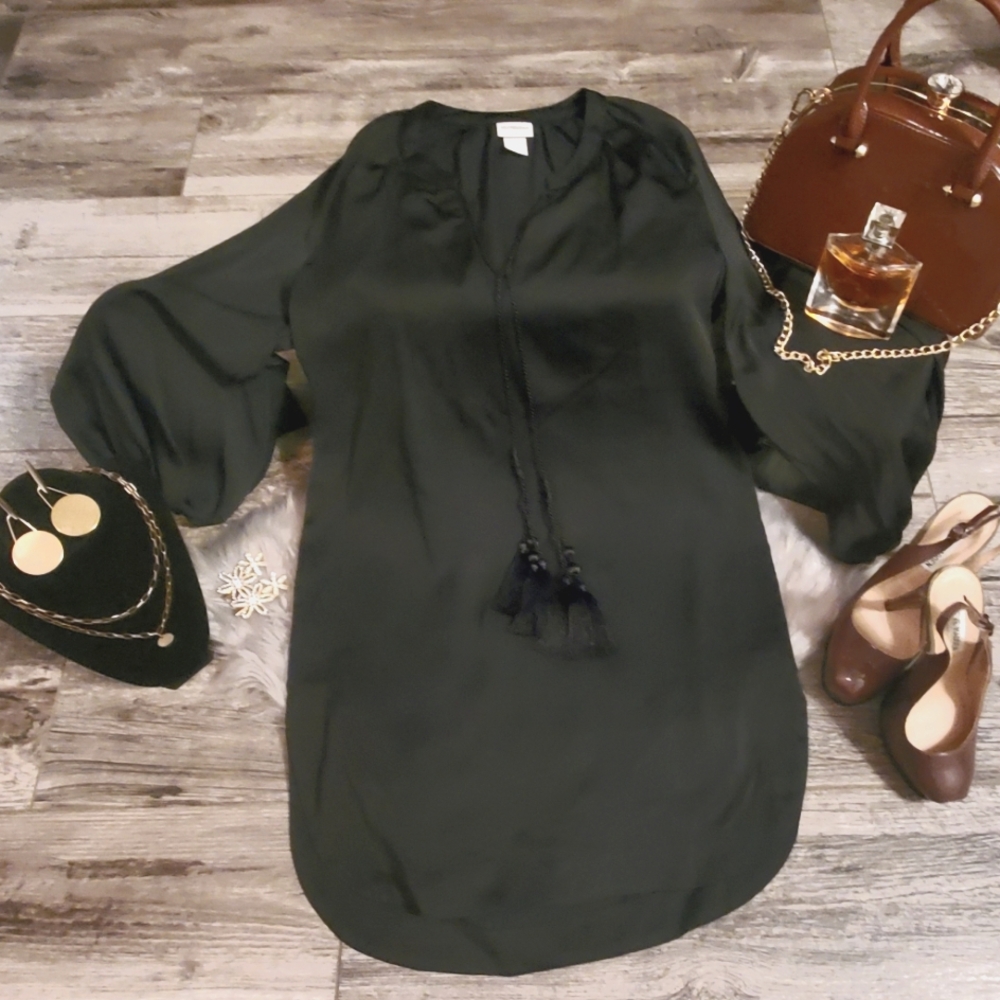 H&M Conscious Collection Black Long Sleeve Shirt Dress Size 2